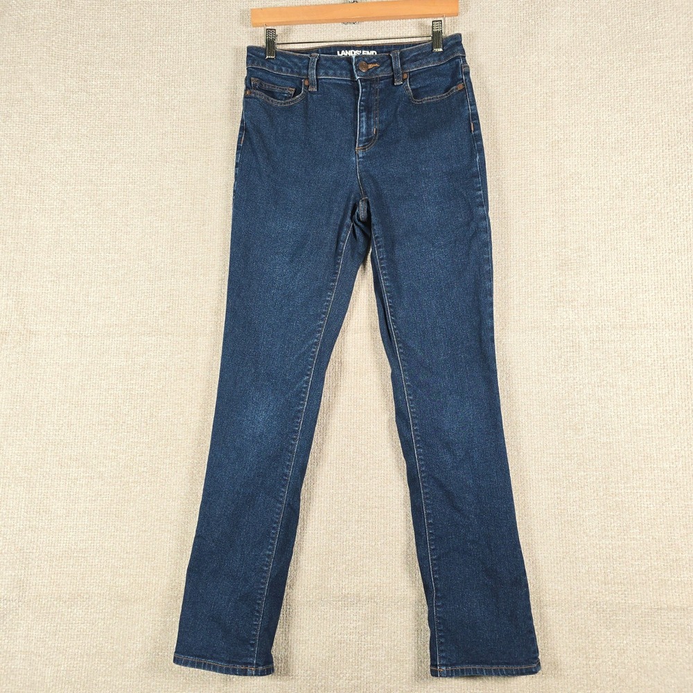 Lands End Womens Size 8 Dark Wash Sustainable‎ Denim Straight Leg Stretch Jeans